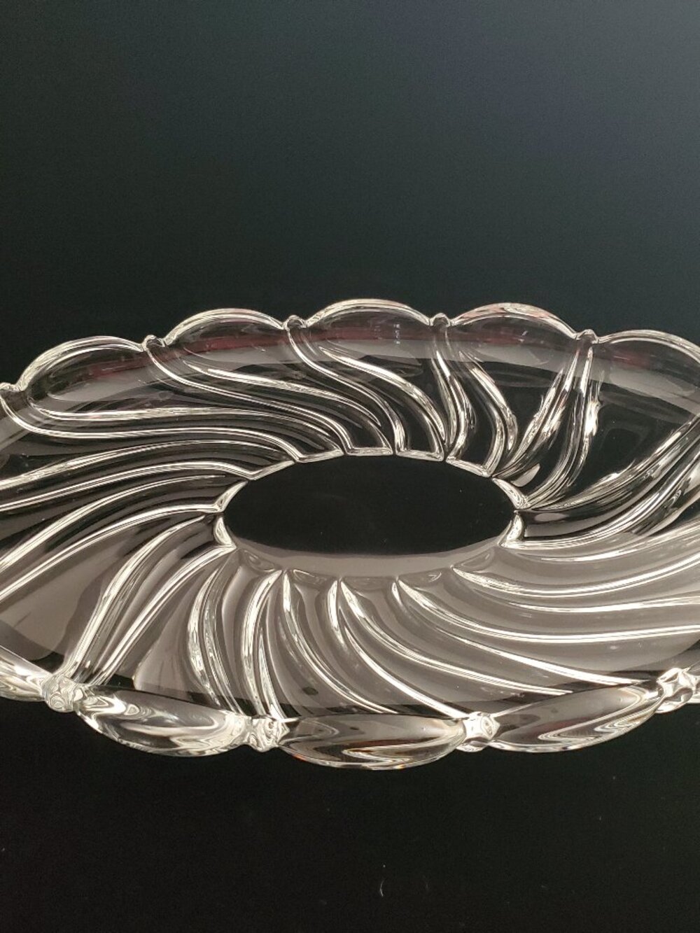 Mikasa Peppermint Swirl Crystal Glass Oval Serving Platter 14” Scalloped Edge